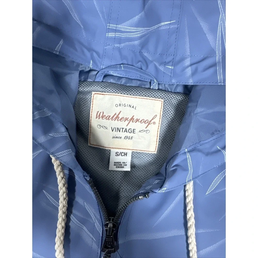 Weatherproof Vintage Womens Small Blue Leaf‎ Print Hooded Windbreaker Jacket NEW